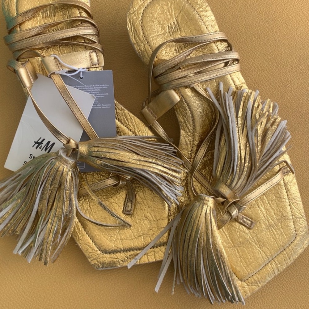 H&M studio collection metal gold sandals size is 8